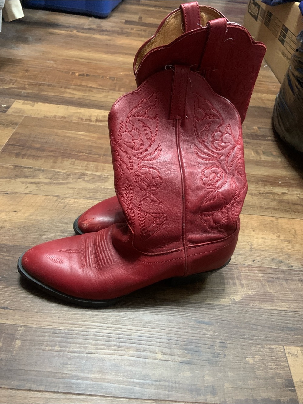 Women's Red Leather Western Combat Boots